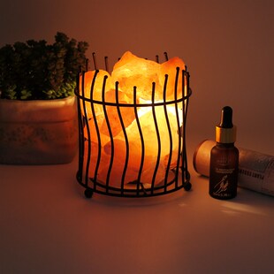 欧式铁艺容器盐灯喜马拉雅扩香石水晶波纹盐灯创意台灯可调光简约