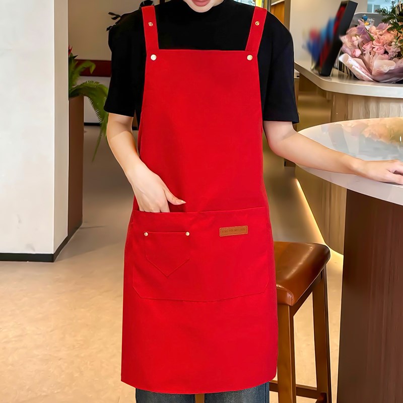 防水围裙工作服餐饮专用定制logo印字订制做饭服务员围腰男女红色