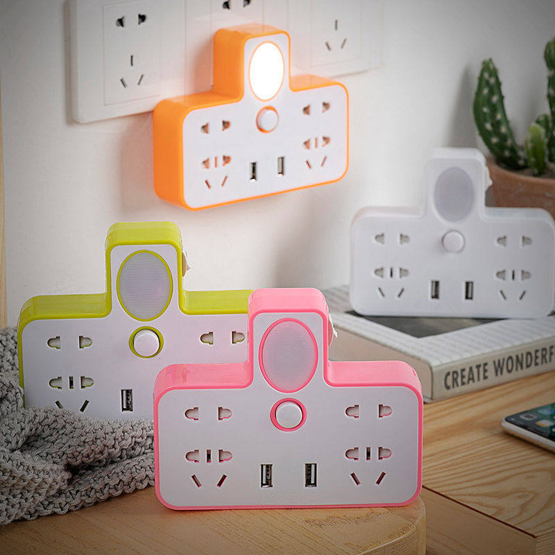 家用多功能带夜灯开关U转换插排插头无线转换器一转三多孔