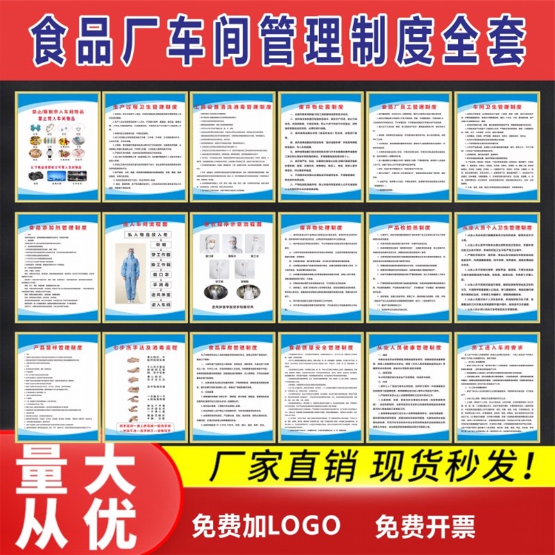食品厂安全加工车间管理制度进入车间流程图七步洗手法检查标识牌