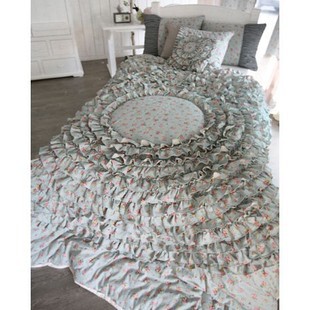 韩国立体太阳花棉麻荷叶边层层蛋糕唯美婚庆床品四件套