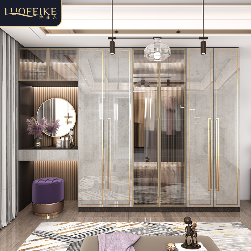 轻奢实木衣柜梳妆台一体家用卧室小户型组装整体大衣橱衣帽间定制