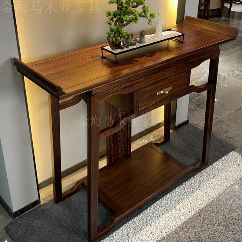 新中式玄关桌乌金木简约供桌条案靠墙入户黑檀木酒店别墅家具