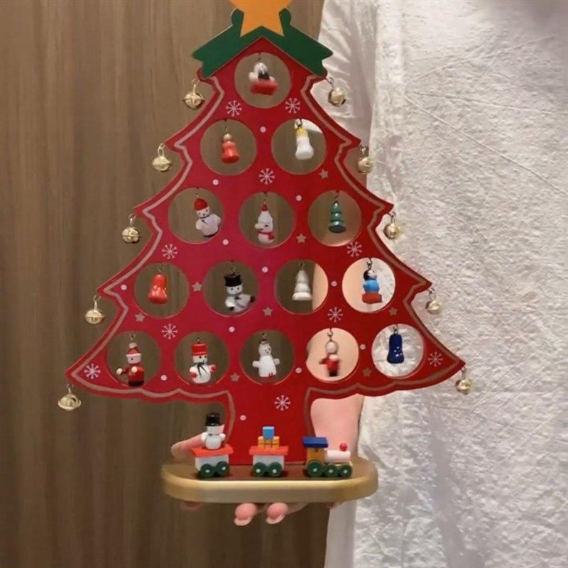 圣诞节装饰用品桌面木质圣诞树摆件复古DIY手工小圣诞树礼物