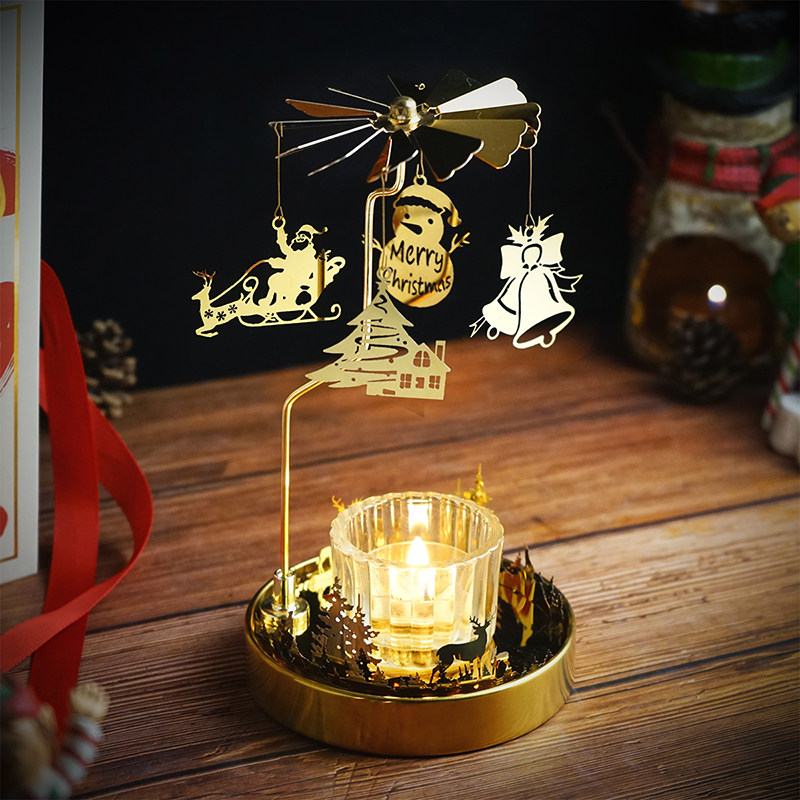 圣诞节旋转烛台走马灯家用香薰蜡烛氛围浪漫烛光晚餐道具