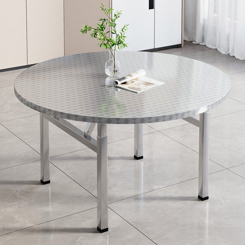 户外客厅经济型家用餐桌出租房吃饭圆台桌304不锈钢可折叠圆桌子