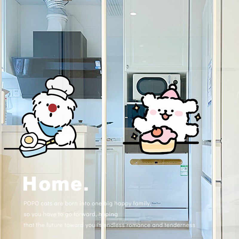 厨房推拉门贴玻璃静电贴甜食猫狗免胶自粘不留痕贴纸浴室窗贴窗花