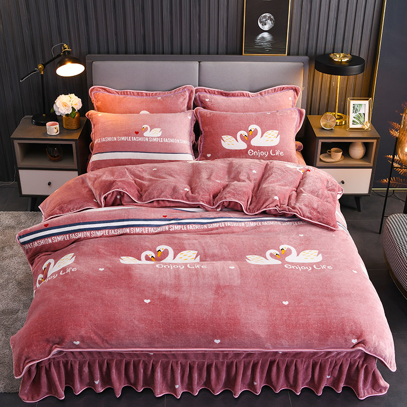 加厚金貂绒四件套冬天季法兰绒珊瑚绒加绒被套床上用品