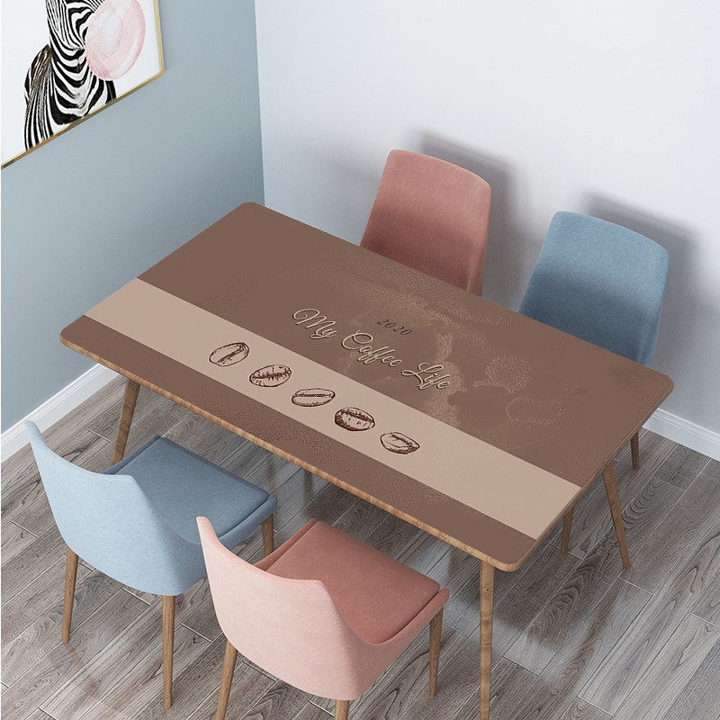 简约现代咖啡色水油免洗c水晶板餐长方形餐厅桌布厚