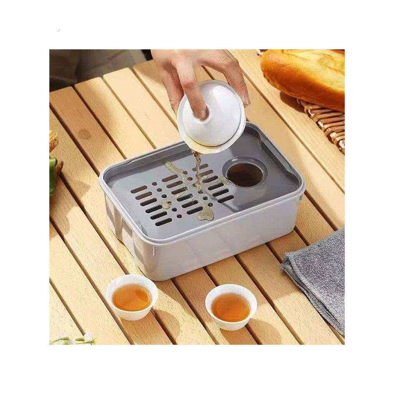 塑料功夫茶具套装工地茶盘便携一壶三杯茶旅行茶盘车载茶盘收纳盒