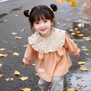 罩衫 宝宝可外穿洋气罩衣冬天防脏防水围裙公主灯芯绒围兜反穿衣