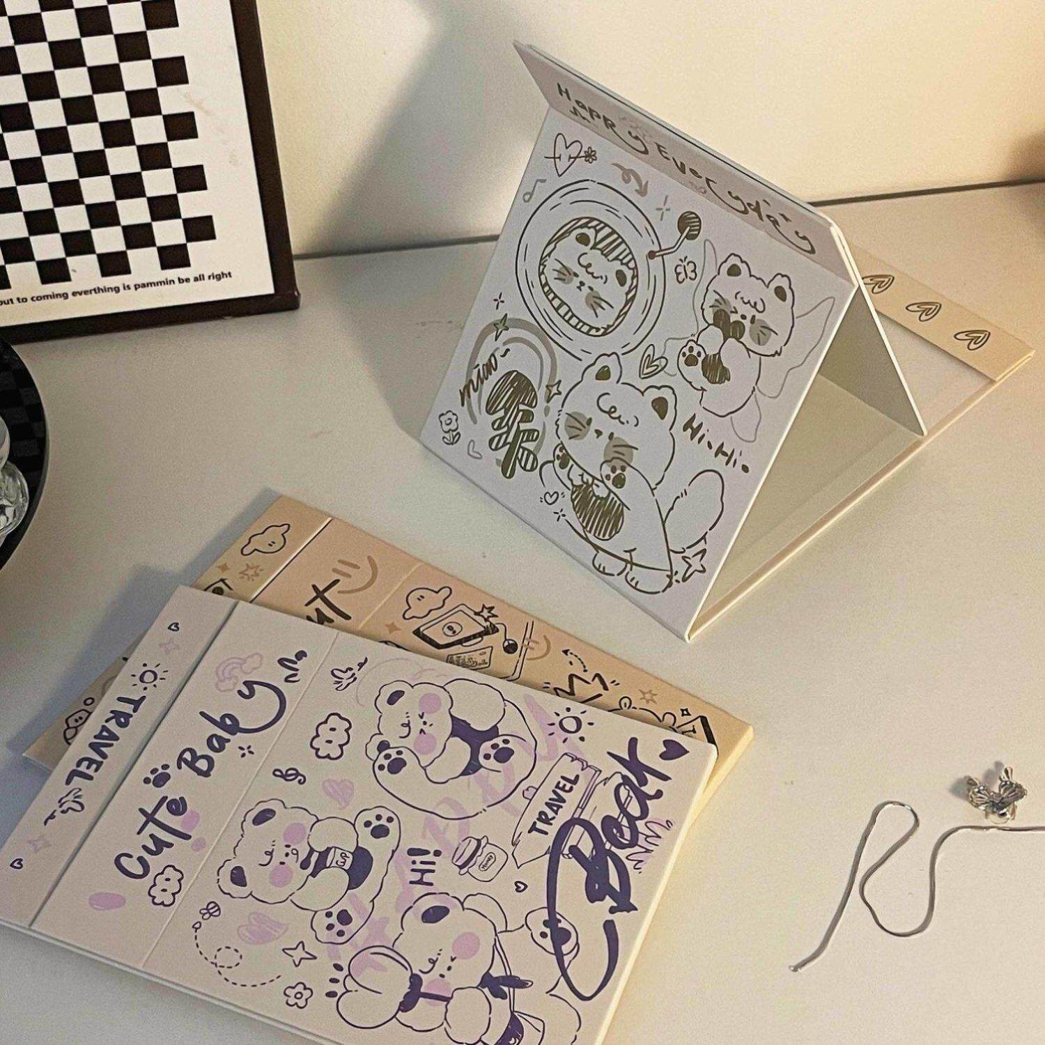 可爱折叠女性化妆镜，便携式学生宿舍桌面，大尺寸，防摔，高，全