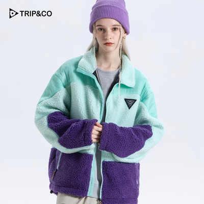 TRIP&CO男女同款城市系列休闲通勤舒适拼色复古百搭立领抓绒外套