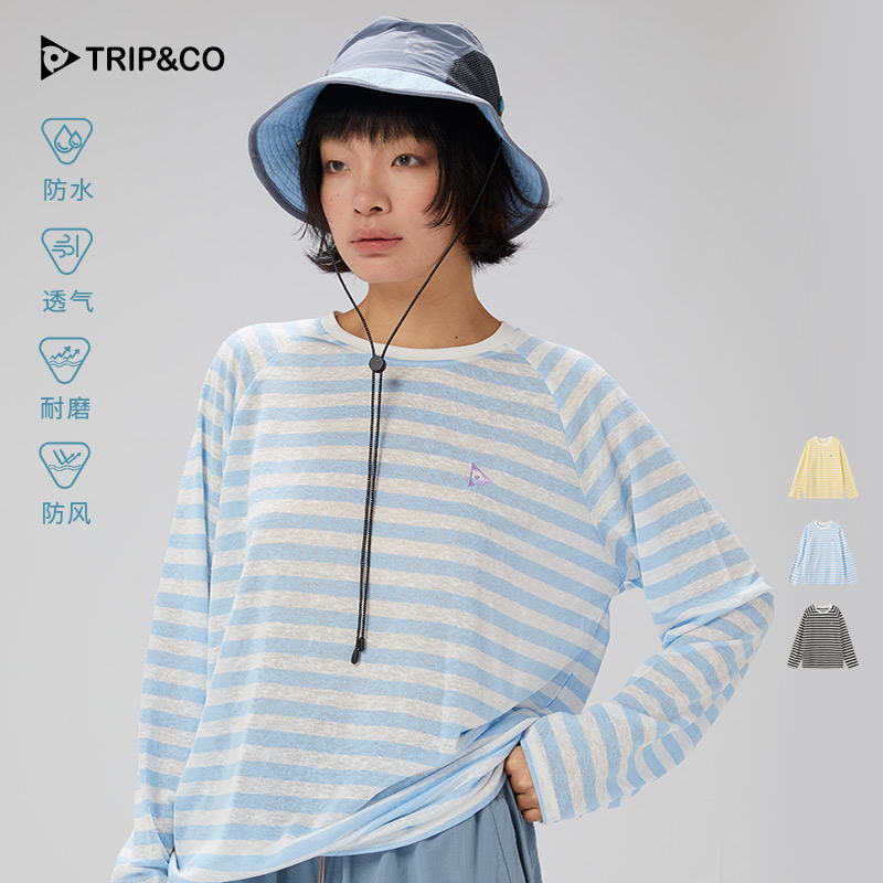 TRIP&CO2025夏季新款t恤宽松休闲圆领条纹长袖上衣女针织衫