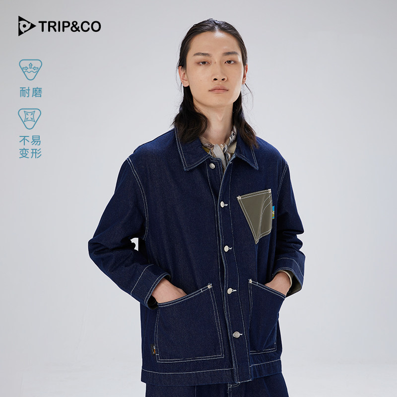TRIP&CO2025新款男女同款复古休闲舒适通勤翻领复古宽松牛仔外套
