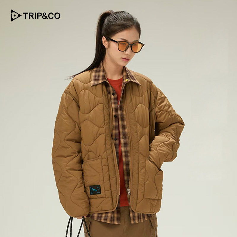 TRIP&CO秋冬双面穿舒适保暖百搭撞色3M蓄热棉绗缝夹棉外套棉服