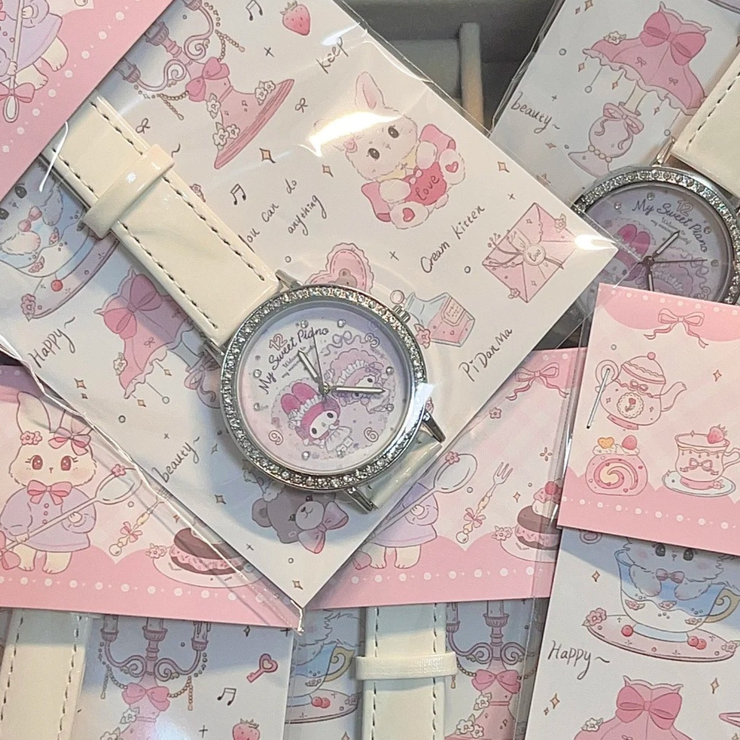 美乐蒂儿童手表女学生腕表镶钻大表盘礼物送礼初高中生考试石英表