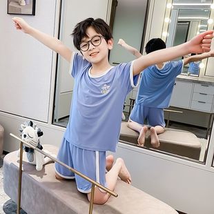 空调服 莫代尔儿童睡衣夏季 薄款 男童家居服套装 大童夏天小男孩短袖