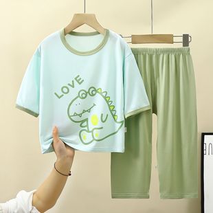 夏季 睡衣夏天空调服男女孩轻薄透气 儿童莫代尔家居服新款 七分袖