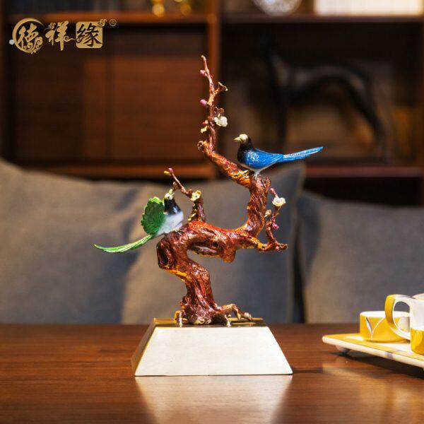 黄铜喜鹊登梅摆件家居装饰品客厅玄关办公室结婚公司开业乔迁礼品