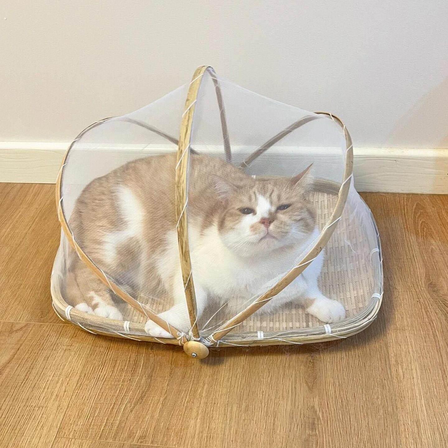 猫咪蚊帐！竹编猫窝宠物帐篷夏季透气防蚊神器折叠免安装簸箕凉窝