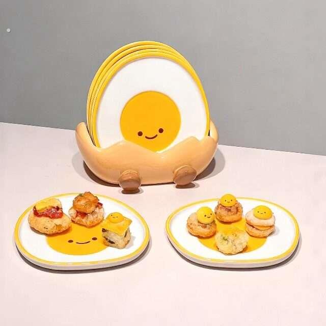 鸡蛋吐骨碟套装家用饭厅餐盘垃圾收纳碟创意高档精致陶瓷桌面摆件