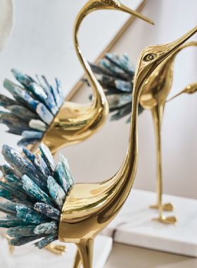 下单有礼翩然仙鹤蓝色水晶现代玄关酒柜客厅装饰