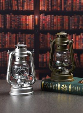 高档加厚铁艺复古煤油灯户外露营农村老式油灯手提马灯装饰品道具