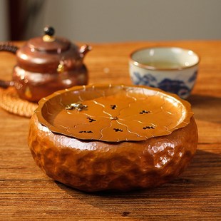 信龙堂纯紫铜荷叶青蛙壶承干泡台纯手工茶盘托盘茶台家用功夫茶具