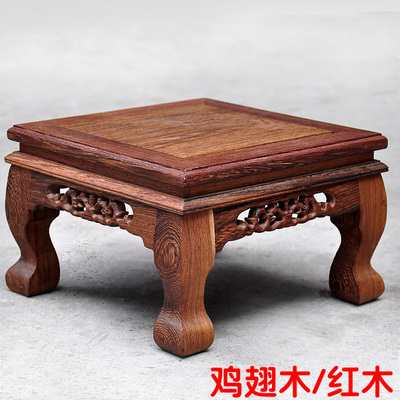 红木工艺品木雕底座鸡翅木花瓶鱼缸座花架玉石正方形底座底柜