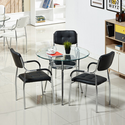 圆形桌椅钢化玻璃 简约店铺会客谈判桌椅 接待洽谈桌椅组合