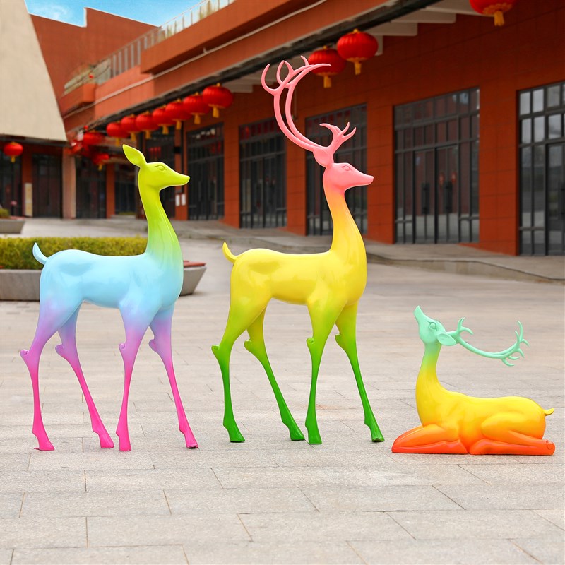 户外玻璃钢雕塑仿真白鹿摆件园林景观梅花鹿小鹿婚礼美陈装饰小品