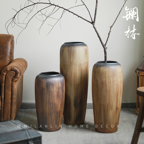 落地花瓶大号干燥花中式复古插花玄关高家居装饰品陶瓷陶罐