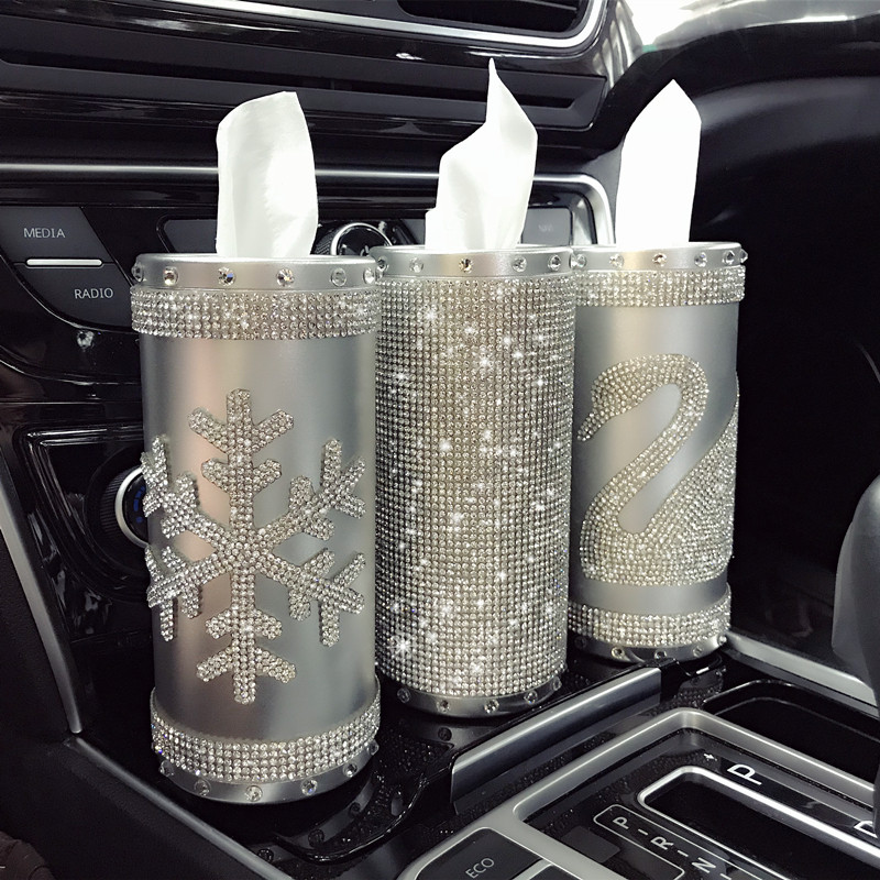 汽车用镶钻纸巾盒女可爱车内用品晶贴钻纸盒车载圆形