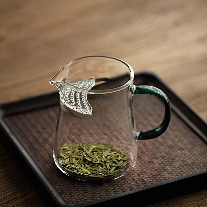玻璃月牙绿茶茶具茶漏一体过滤分茶器绿茶泡茶器