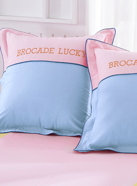0*0c方形靠垫枕套一对装全棉拼色刺绣简约宽边靠背抱枕枕芯套