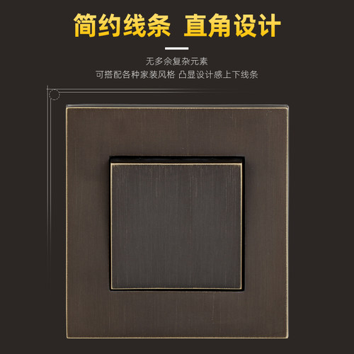 阿尔诺简优咖啡色暗装全复古面板一开五孔酒店别墅家装