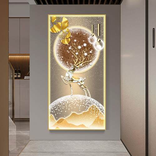 现代简约玄关装饰画带走廊过道挂画抽象壁画福鹿祥瑞