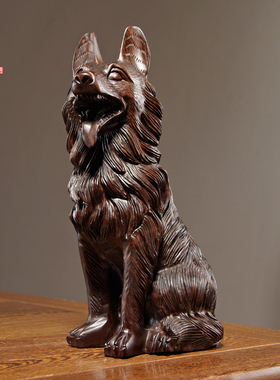 黑檀质雕刻狼狗生肖大号犬家居客厅装饰红木工艺礼品