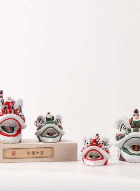 新中式国潮树脂舞狮醒狮头设样板房间品