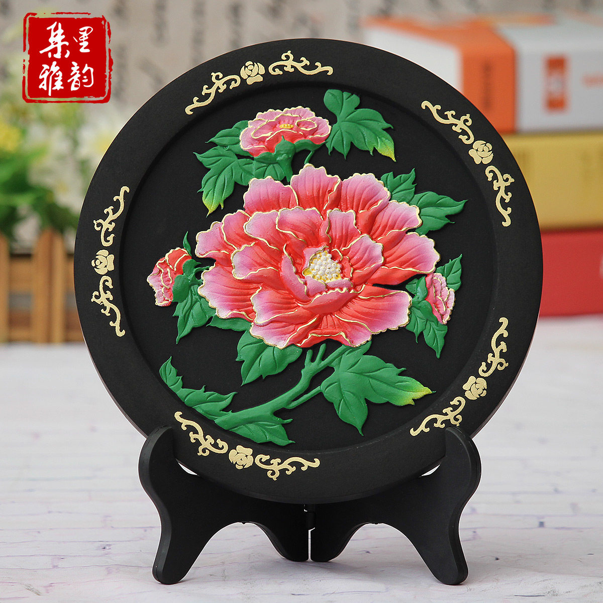 活性炭雕工艺品花开富贵红牡丹碳雕礼品家居装饰品摆设