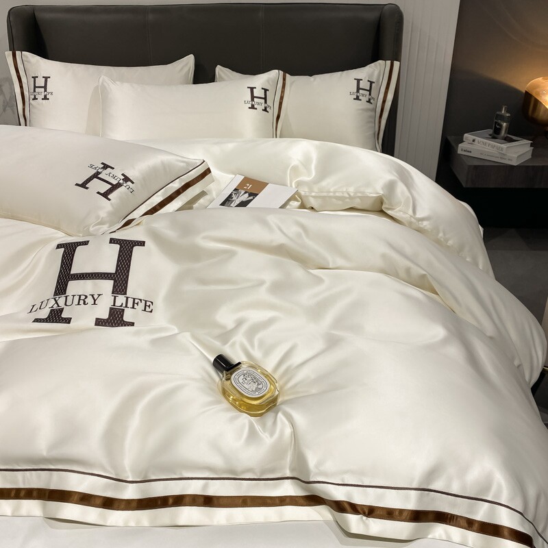 夏季双面冰丝f四件套轻奢风真丝床单被套丝滑裸睡天丝酒店床上用