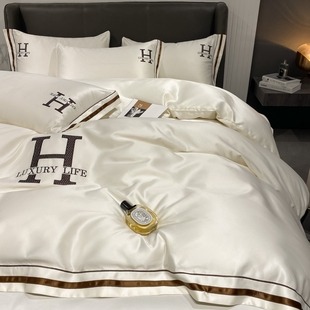 双面冰丝f四件套轻奢风真丝床单被套丝滑裸睡天丝酒店床上用 夏季