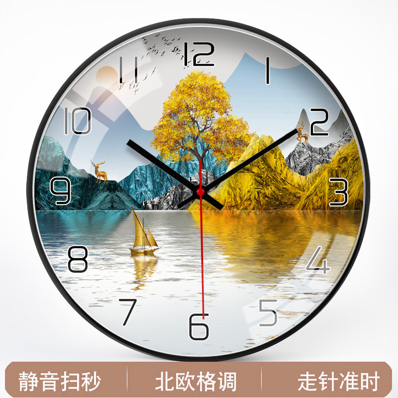 招财个性挂钟现代静音餐厅挂表免打孔