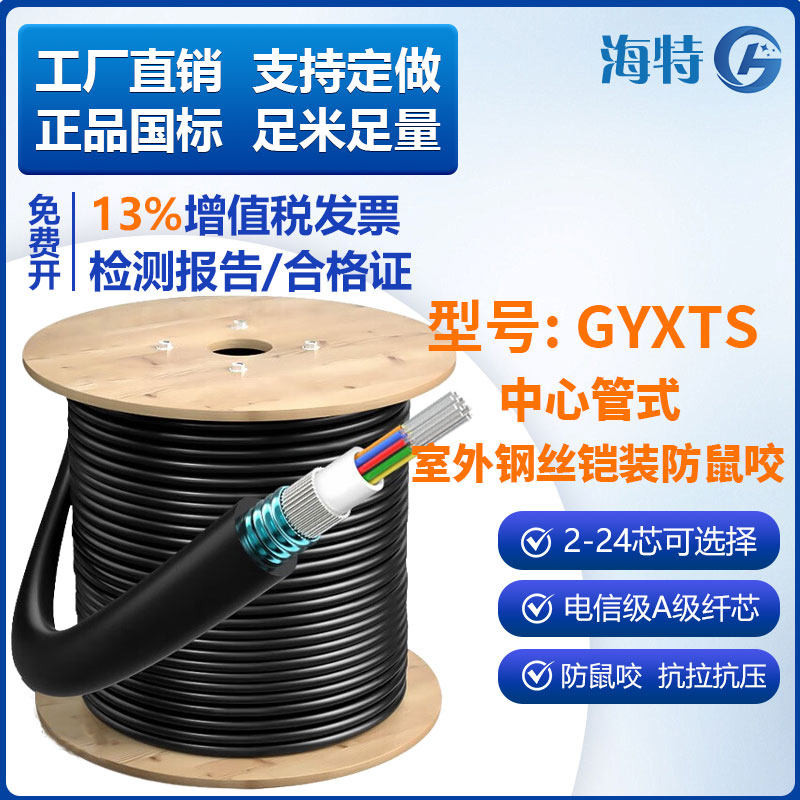 GYXTS-12B1单模钢丝铠装防鼠咬光缆2/4/6/8/10/12/24芯室外林区防鼠咬鸟啄光缆一圈钢丝铠装光缆
