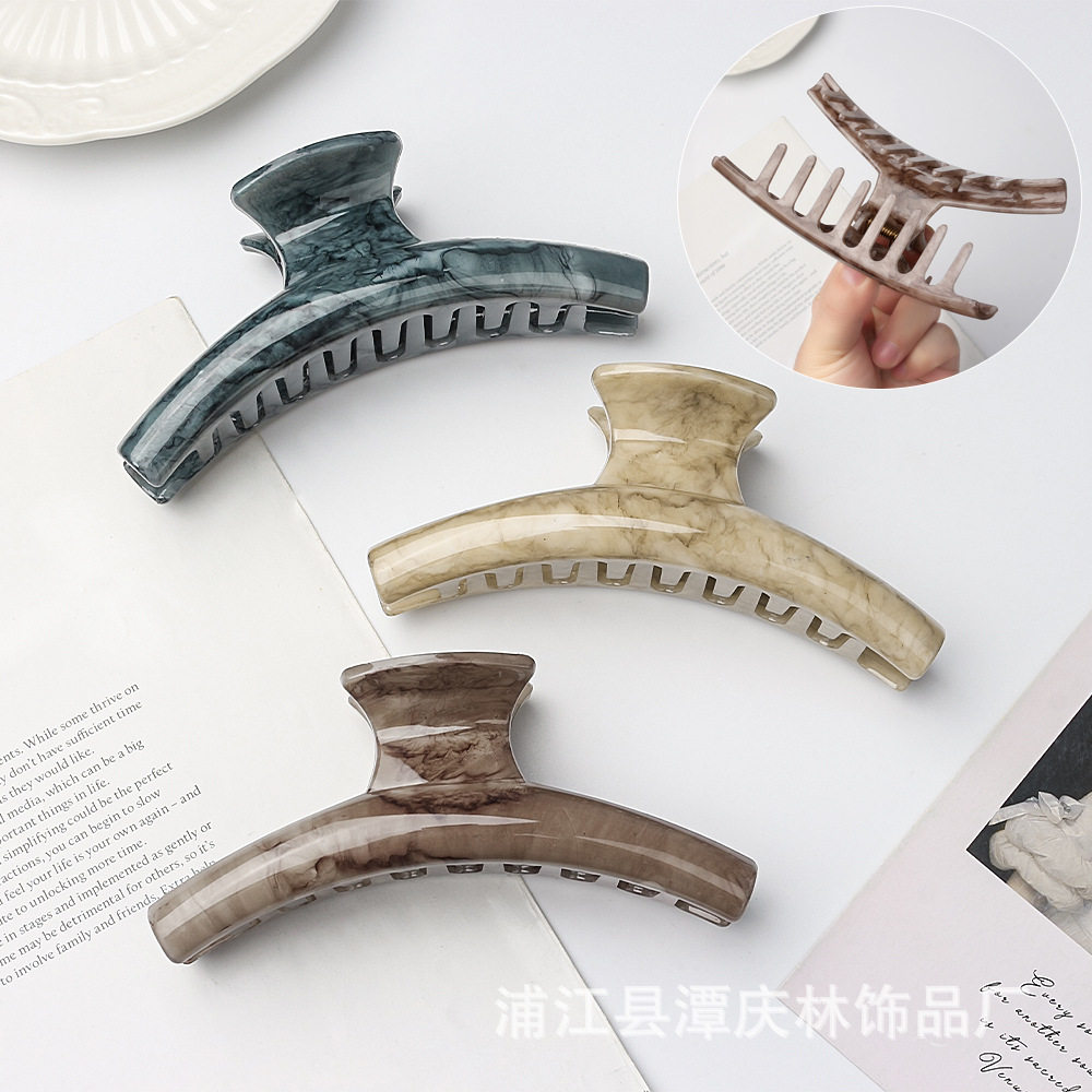 水花纹大号鲨鱼夹女简约气质头发抓夹2025新款高级感发夹头饰