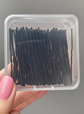 100支透明PP方盒装黑色发夹一字夹弧形小黑卡子头饰钢夹边夹发卡