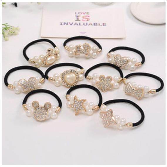 1860 珍珠发绳 镶钻水钻头饰发饰混批 发圈头绳气质直销