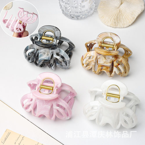 简约气质日常水墨纹盘发鲨鱼夹中号莲花抓夹女2025新款抓力强发卡