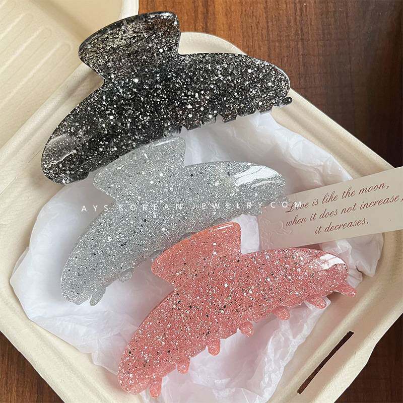 AIYISI欧美简约奶油闪粉抓夹法式温柔发夹大号盘发鲨鱼夹发饰